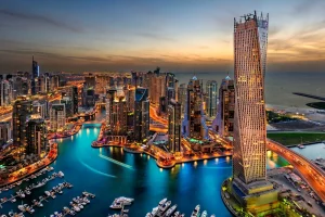 Beautiful night view of dubai main tourist spot, dubai holiday deals